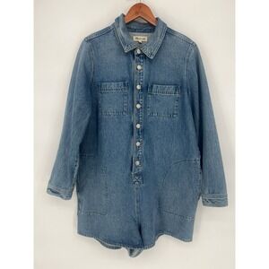 Madewell Denim Long-Sleeve Romper in Burnham Wash Size XL